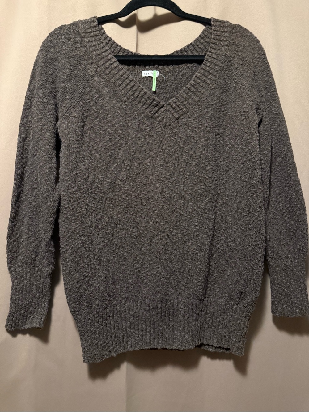Vintage 90s Old Navy Green Tag Dark Brown Chunky Bouclé V-Neck Sweater - L